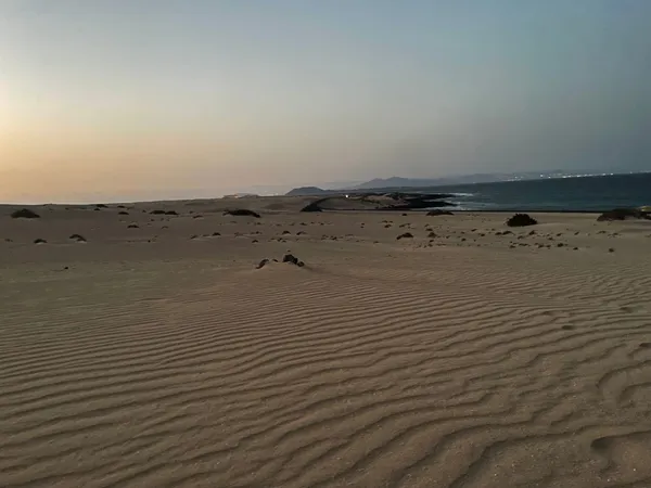Dunas de Corralejo at dusk, in Fuerteventura, Spain.