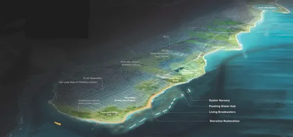 Living Breakwaters in New York City as an oyster restoration project by Billion Oyster Project.