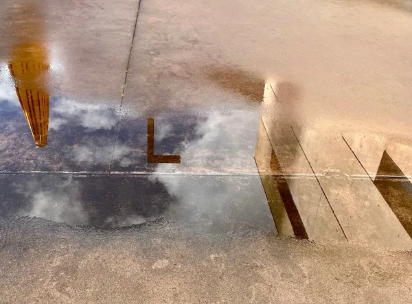 Reflection of the Restaurant de l'Université, in Belval, Luxembourg.