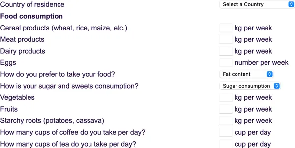 Detail of Water Footprint Network's calculator.